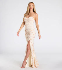 Jennifer Cowl Neck Bodycon Floral Velvet Formal Dress
