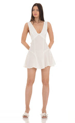 Plunge V-Neck Dress in White