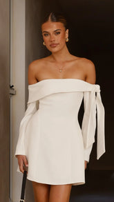 Halen Long Sleeve Mini Dress - White