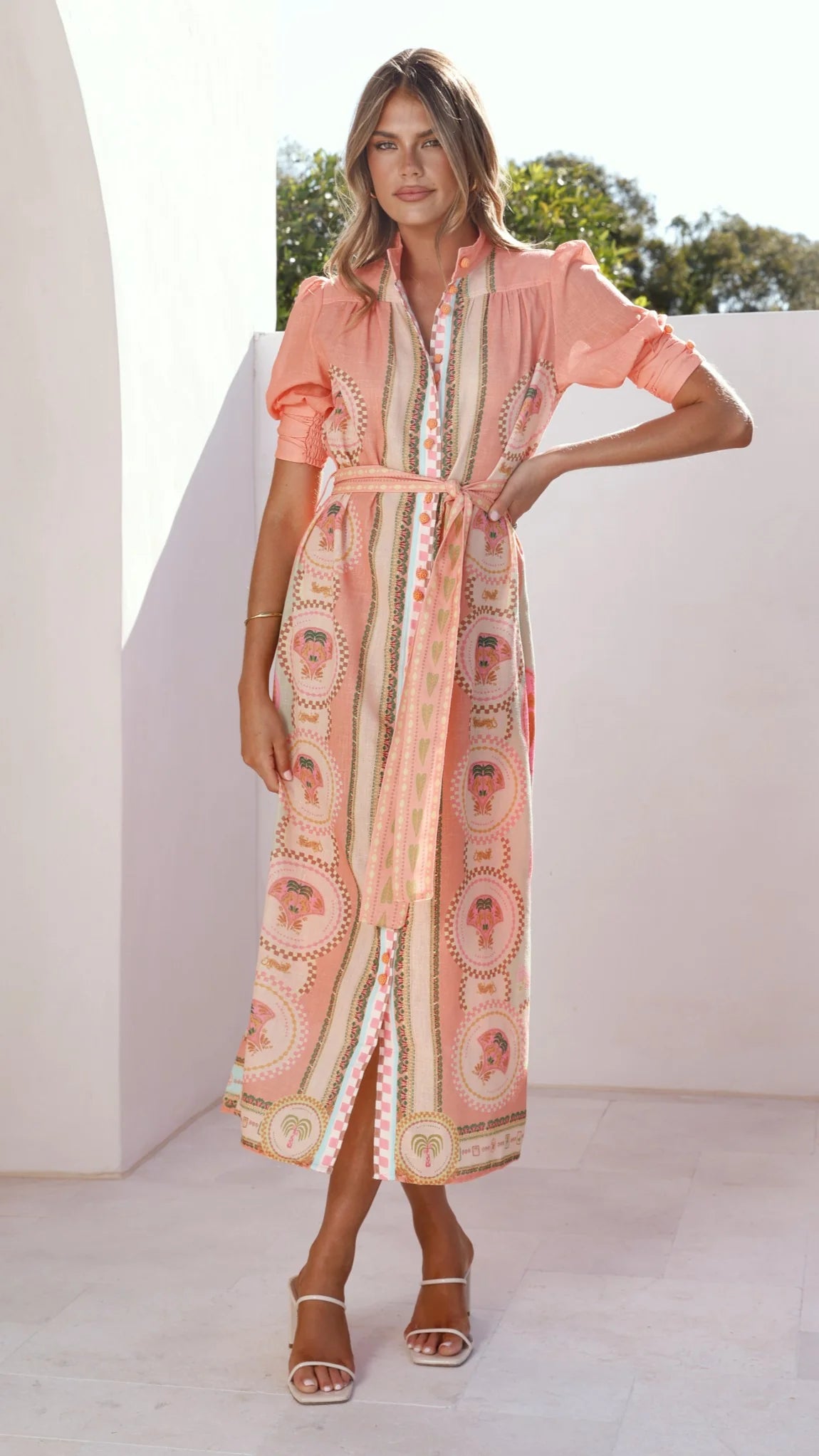 Magnolia Midi Dress - Acacia Palm Melon