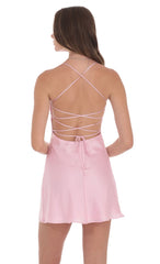 Satin Sequin Bust Dress in Pink