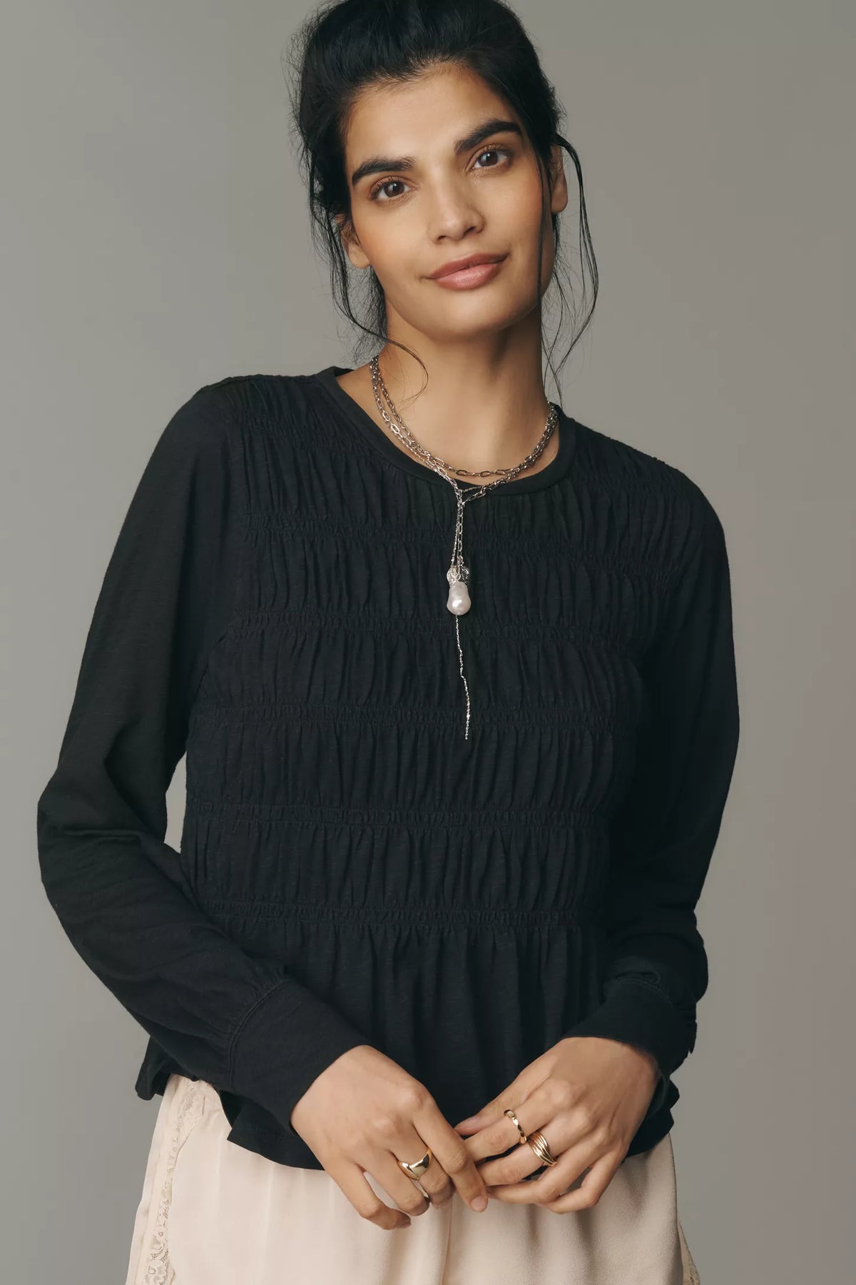 Pilcro Long-Sleeve Smocked Top