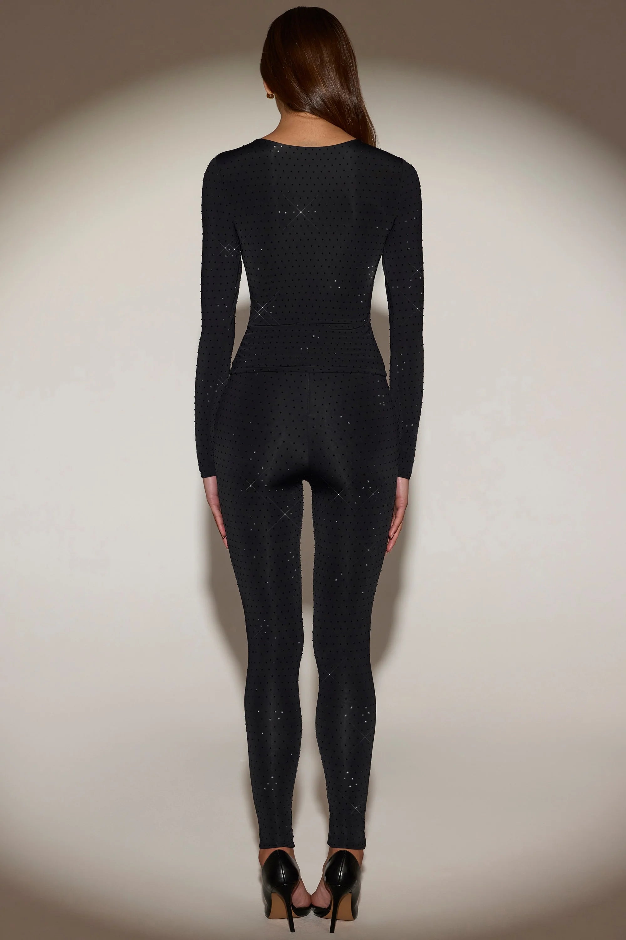 Embellished High-Waisted Leggings in Black