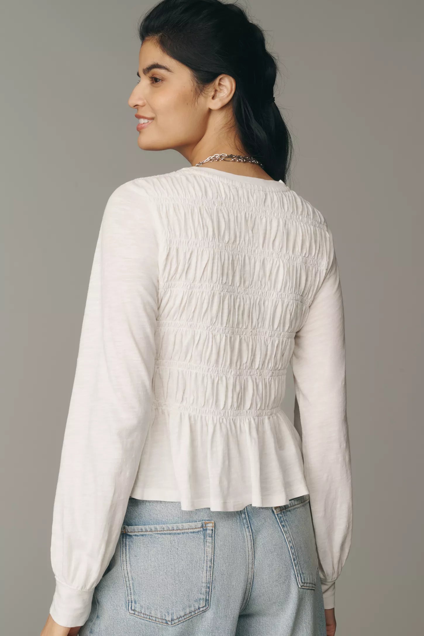 Pilcro Long-Sleeve Smocked Top