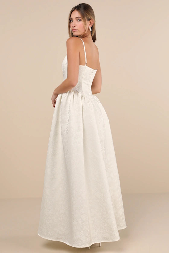 Gorgeous Extravagance Ivory Floral Jacquard Maxi Dress