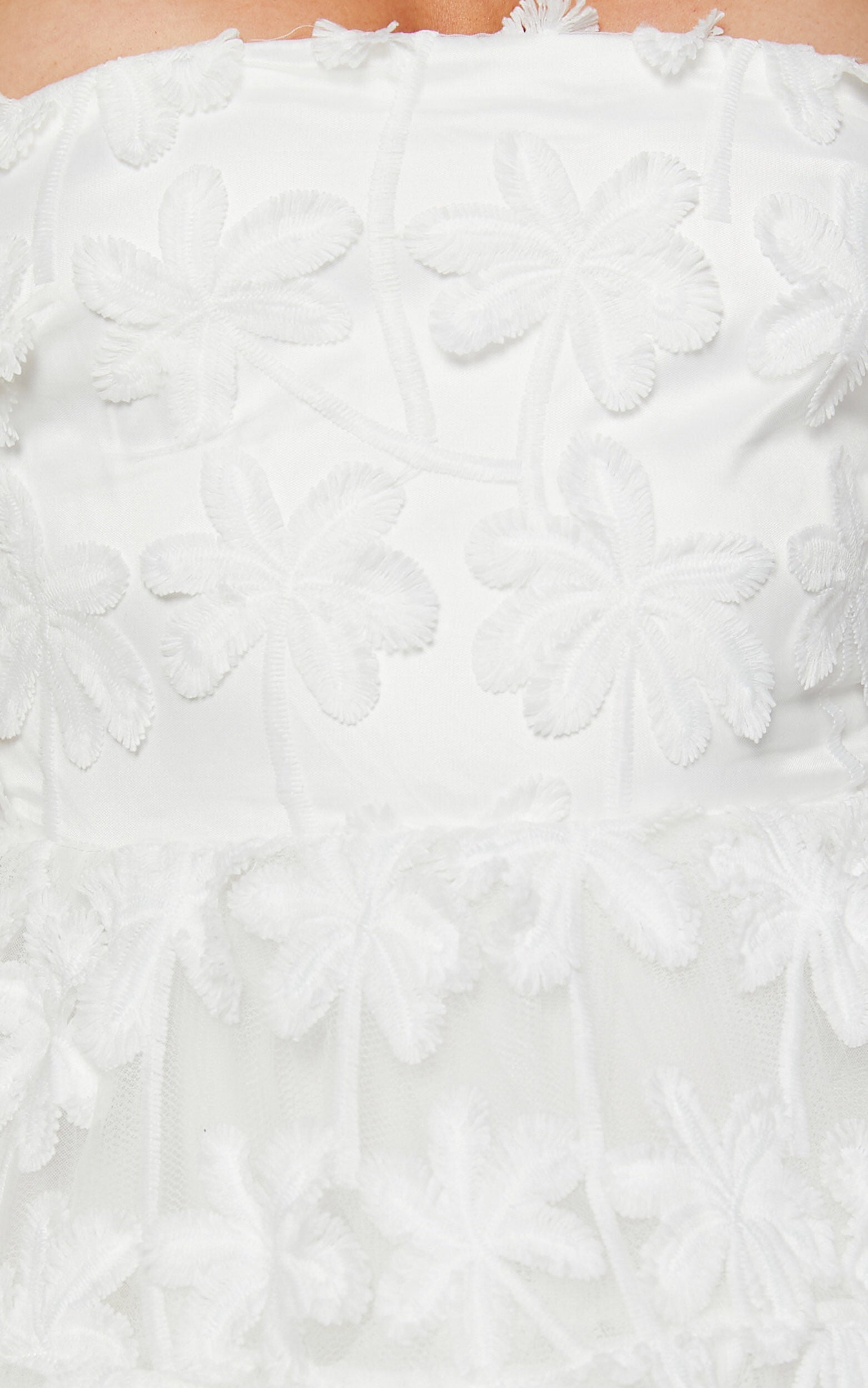 Rheiva Mini Dress - Strapless 3D Embroidery Dress in White