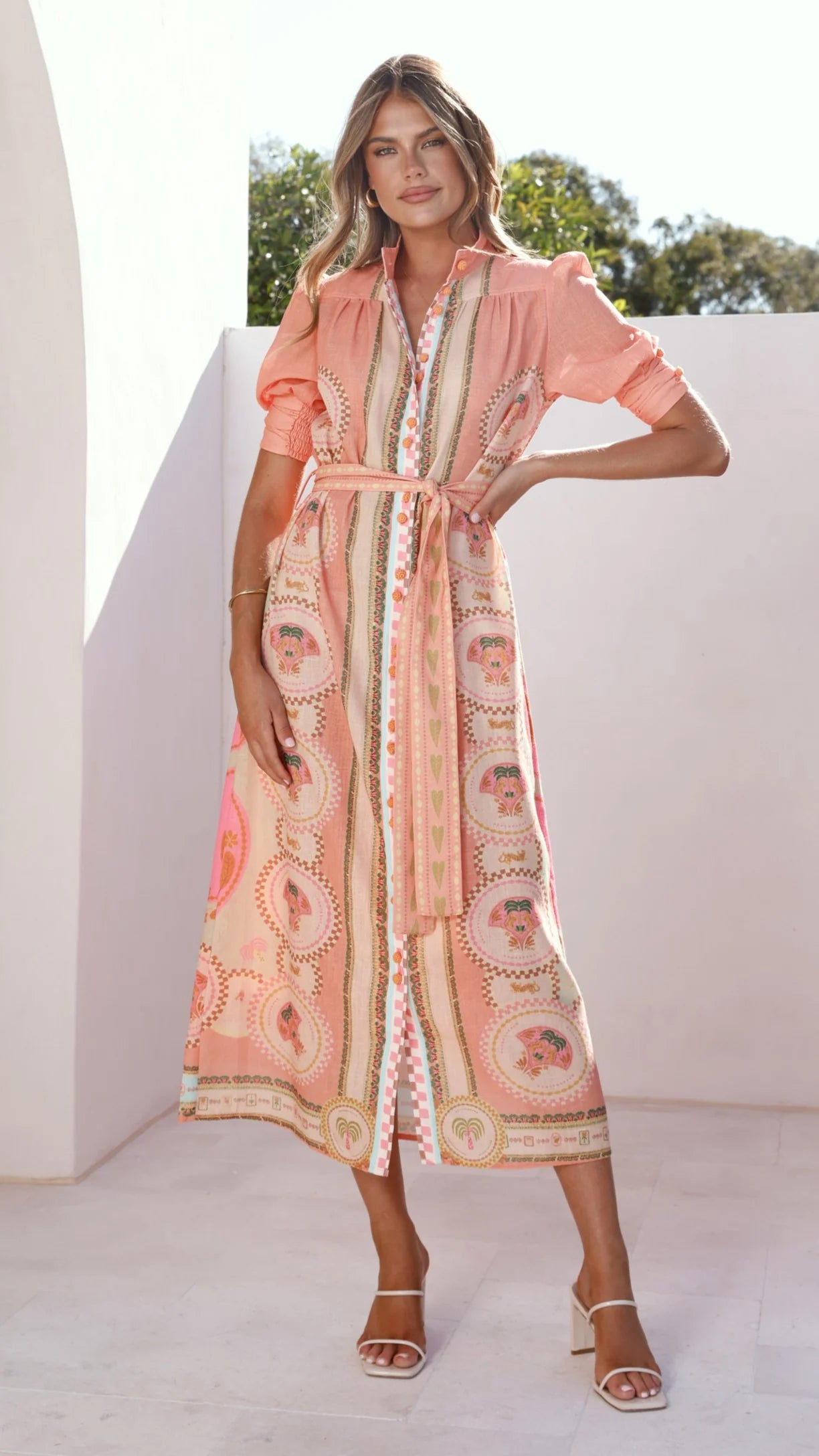 Magnolia Midi Dress - Acacia Palm Melon
